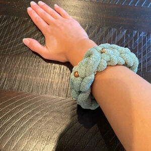 Green plush handmade crochet bracelet 💚